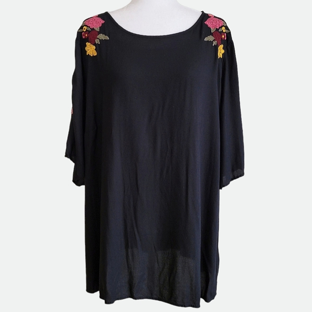 Boutique+ Embroidered Bell Sleeve Peasant Blouse